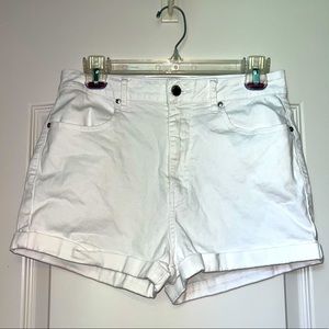 White Forever 21 Cuffed Jean shorts Silver buttons